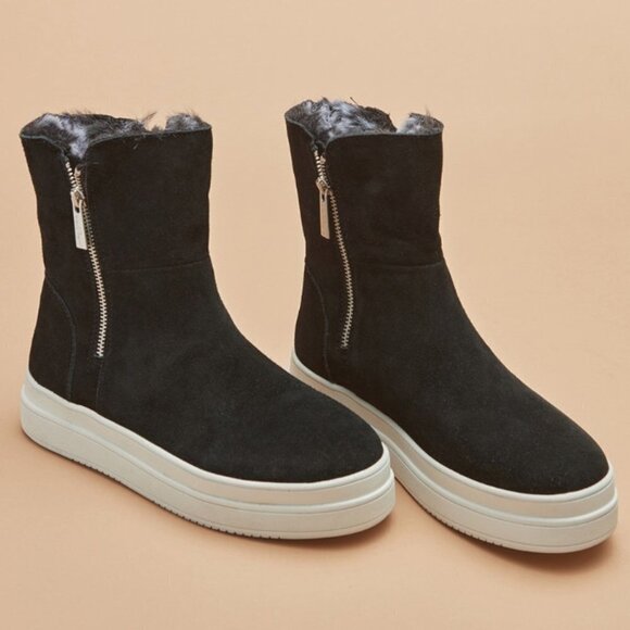 J/SLIDES NYC JSlides Tristan Faux Fur Platform Sneaker Bootie Black NWT - Picture 2 of 11